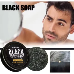 Savon noir pour cheveux hommes, shampoing solide, réparation rapide et efficace des cheveux gris et blancs, coloration naturelle et biologique